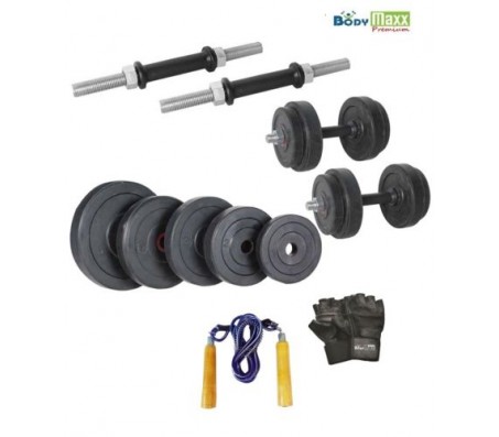 Body Maxx 34 kg Adjustable Rubber Dumbells Home Gym With Gloves & Skipping Rope